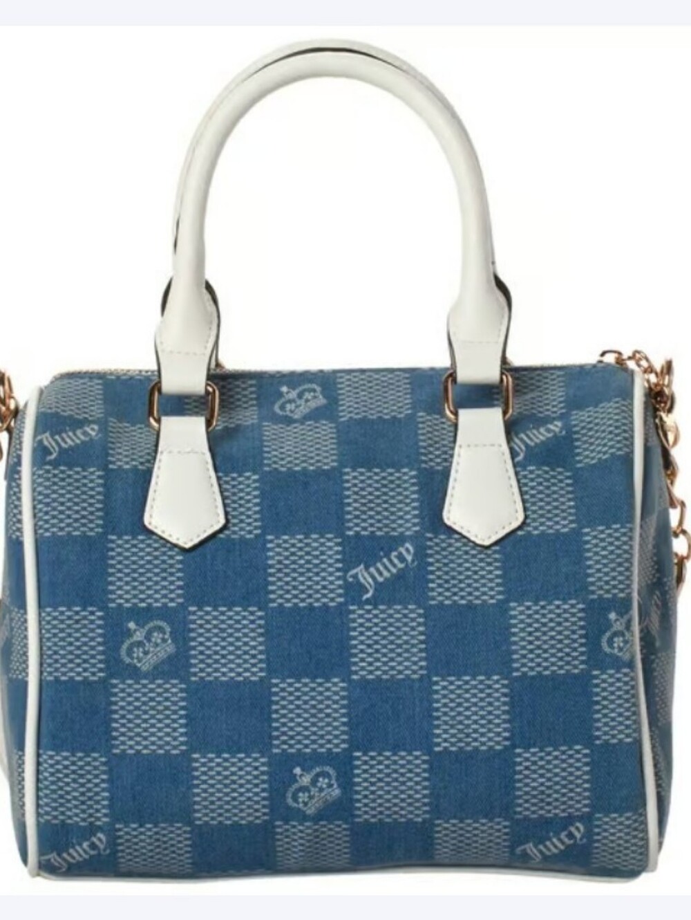 Juicy Couture Blue Check Satchel with White Trim - Picture 5 of 11